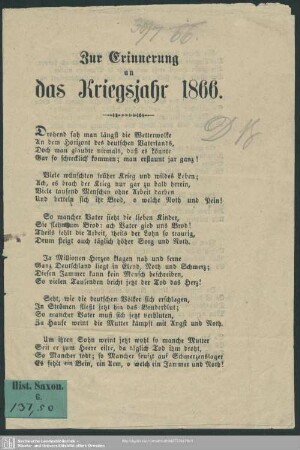 Zur Erinnerung an das Kriegsjahr 1866