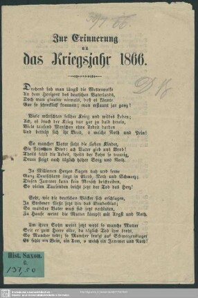 Zur Erinnerung an das Kriegsjahr 1866