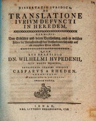 Diss. iur. de translatione iurium defuncti in heredem