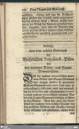 Anhang, von dem rechten Gebrauch der Becherischen Polychrest-Pillen bey den waremn Bäder- und Sauer-Brunnen-Curen