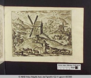 Christus in einer Landschaft mit Windmühle und Schafen