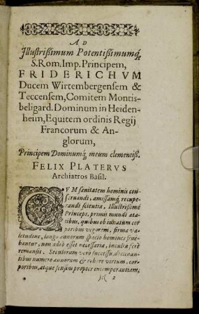 Ad Illustrissimum [...] Friderichum Ducem Wirtembergensem & Teccensem, [...]