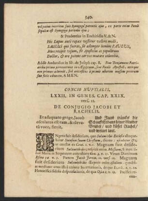 Concio Nuptialis. LXXII. In Genes. Cap. XXIX vers. 11. De Conjugio Jacobi Et Rachelis.