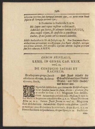 Concio Nuptialis. LXXII. In Genes. Cap. XXIX vers. 11. De Conjugio Jacobi Et Rachelis.