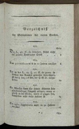 Verzeichniß der Meditationen des vierten Bandes.
