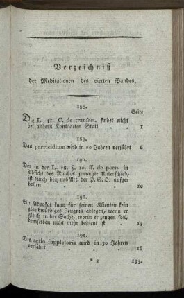Verzeichniß der Meditationen des vierten Bandes.