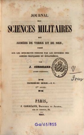 Journal des sciences militaires des armées de terre et de la mer. 5, 5 = A. 17. 1841