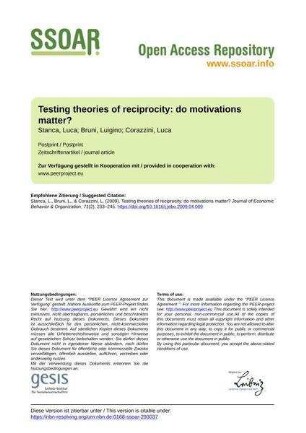 Testing theories of reciprocity: do motivations matter?