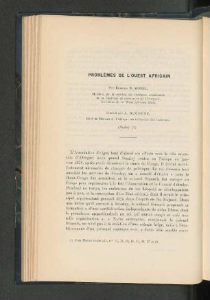 Problèmes de l´Ouest-Africain, par Edmund Morel, traduit de l´anglais par M. A. Duchêne, chef du bureau de l´Afrique au Ministère des Colonies (suite).