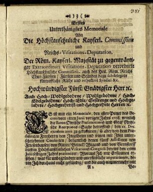 Erstes Unterthänigstes Memoriale.