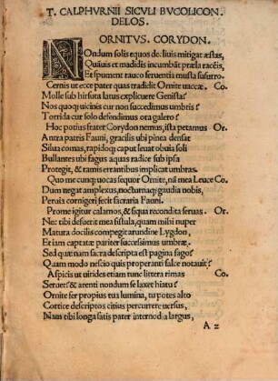 T. Calphvrnii Sicvli, Et Avrelii Nemesiani Carthaginensis, Poetaru[m], Aeglogae