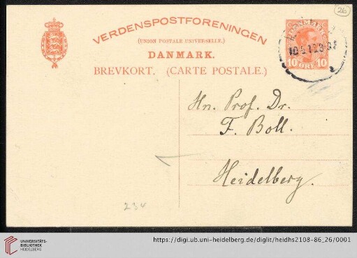 Briefe von Johan L. Heiberg an Franz Boll: Karte von Johan L. Heiberg an Franz Boll