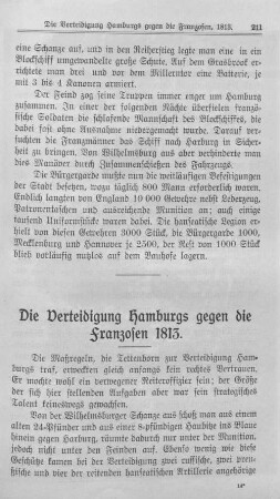 Die Verteidigung Hamburgs gegen die Franzosen 1813.