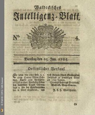 No. 4, Dienstag den 25. Jan. 1785