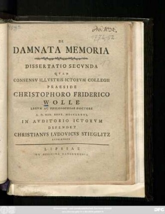 Diss. 2: De Damnata Memoria : Dissertatio ...