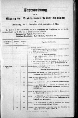 Tagesordnung, 1918/11/07