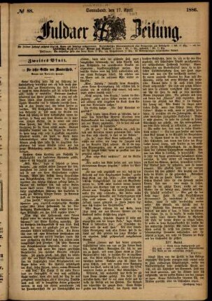 Ausgabe vom Samstag, den 17. April 1886.