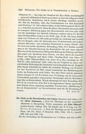 550-552 [Rezension] Steinmann, Alphons, Die Briefe an die Thessalonicher und Galater