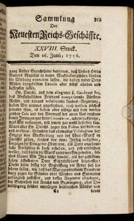 XXVIII. Stuck. Den 26. Junii, 1756.