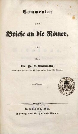 Commentar zum Briefe an die Römer