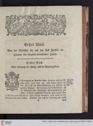 Erstes Buch. Vom Ursprunge der Gesezze und der Regierungsform
