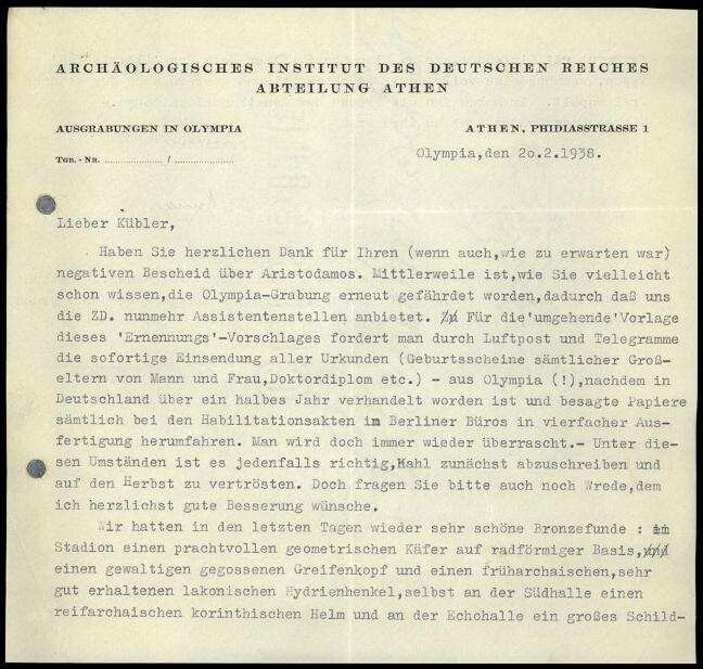 E. Kunze an K. Kübler | Digitalisierung: Deutsches Archäologisches Institut, Athen, Archiv