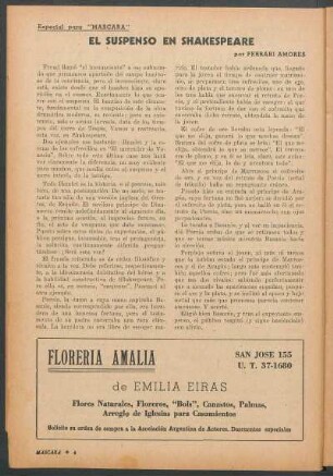 El suspenso en Shakespeare : Especial para "Máscara"