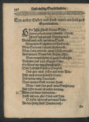 Ein ander Gebet und Lied/ umb ein seeliges Sterbstündlein.