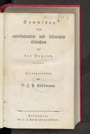 Sammlung von unterhaltenden und lehrreichen Gedichten für die Jugend