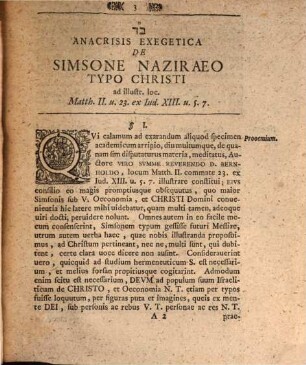 Anacrisis exeg. de Simsone Naziraeo typo Christi, ad illustrandum locum Matth. II, 23 ex Iud. XIII, 5. 7.