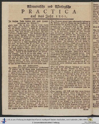 Astronomische und Astrologische Practica, auf das Jahr 1801.