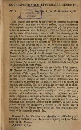 Correspondance littéraire secrète. 1789