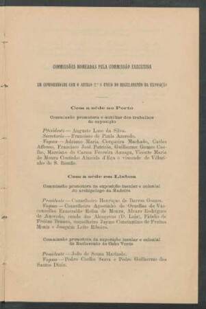 Commissões nomeadas pela commissão executiva em conformidade com o artigo 2.° § unico do regulamento da exposição