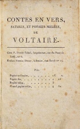 Contes en vers, satires et poésies melées de Voltaire