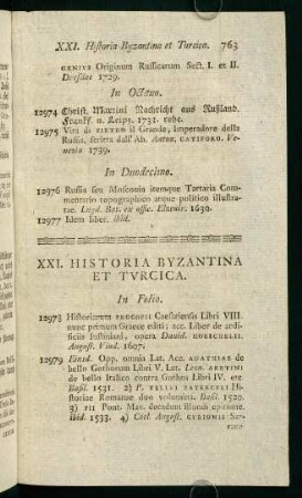 XXI. Historia Byzantina et Turcica