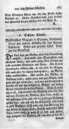 Musikalisches Magazin in Sonaten, Sinfonien, Trios und anderen Stücken für das Klavier bestehend. T.1.2.