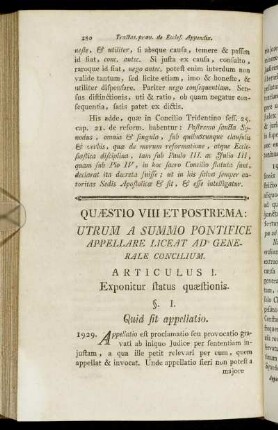 Quæstio VIII et Postreme: Utrum a Summo Pontifice appellare liceat ad Generale Concilium.