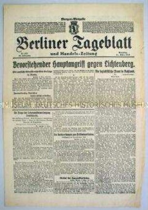 "Berliner Tageblatt" zu den revolutionären Märzkämpfen 1919 in Berlin-Lichtenberg