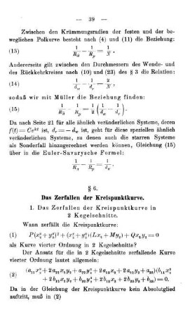 § 6. Das Zerfallen der Kreispunktkurve.