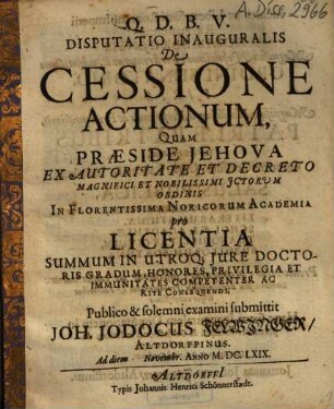Disputatio Inauguralis De Cessione Actionum
