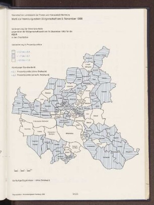 Veränderung der Stimmenanteile gegenüber der Bürgerschaftswahl am 19. Dezember 1982 für die F.D.P. in den Stadtteilen