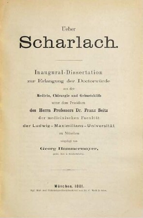 Ueber Scharlach : Inaugural-Dissertation