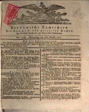 Berlinische Nachrichten von Staats- und gelehrten Sachen. 1818,10/12, 1818,10/12