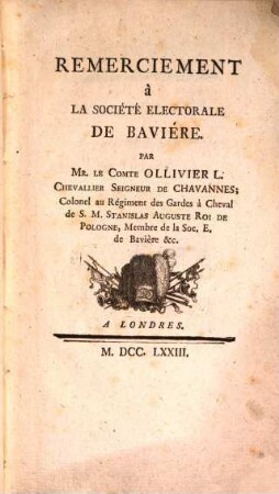 Remerciement à la Societé electorale de Bavière
