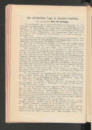Die militärische Lage in Deutsch-Ostafrika.