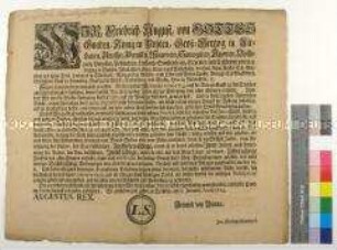 Patent von Friedrich August I. Kurfürst von Sachsen betreffend Steuerbefreiung für Neubauten in der Dresdener Altstadt