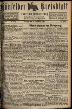 Erste Ausgabe vom Dienstag, den 10. September 1929.
