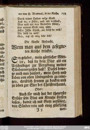 Die fünfte Andacht. Wenn man aus dem gesegneten Kelche trinket.