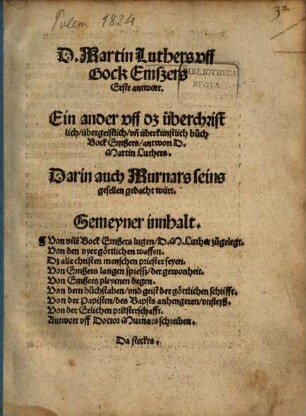 D. Martin Luthers Uff Bock Emszers Erste antwort