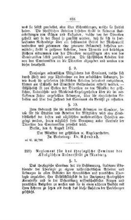 Reglement für das theologische Seminar der Königlichen Universität zu Marburg : [II. Akademien und Universitäten]